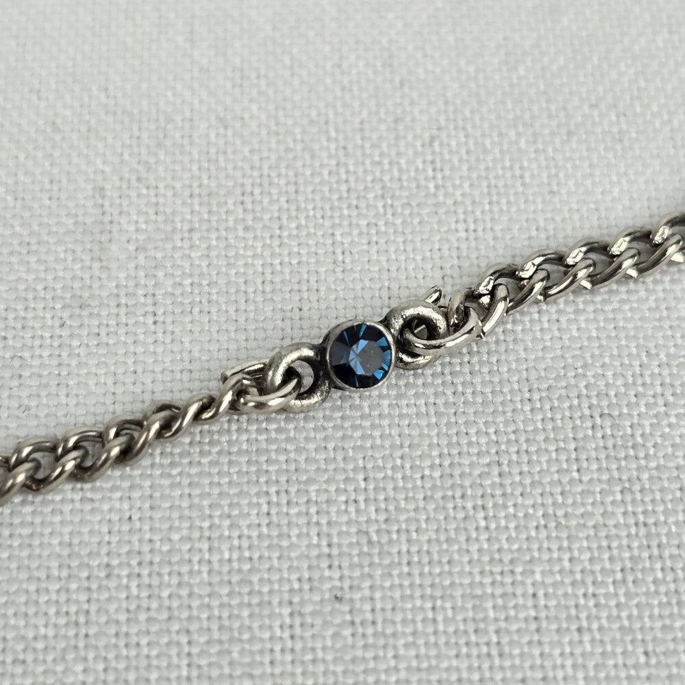 Silver & Blue Rhinestone Fringe Necklace - Picture 5 of 8